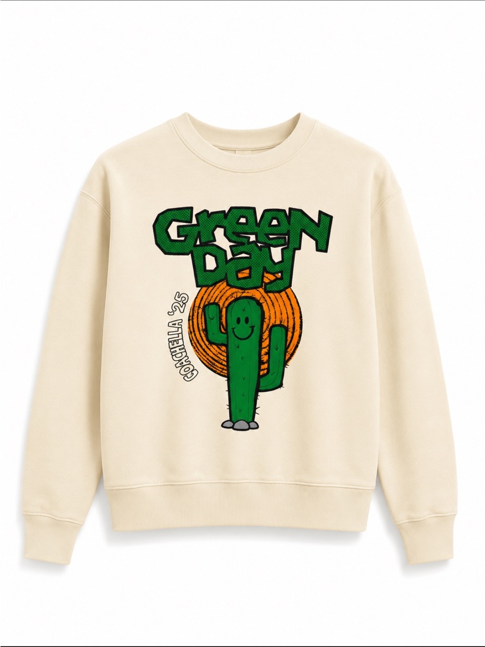Green Day Coachella 2025 Festival Exclusive Sweatshirt In Cream Small Like New!
